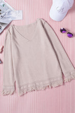 Load image into Gallery viewer, Exposed Seam Fringe Hem V-Neck Long Sleeve Sweater