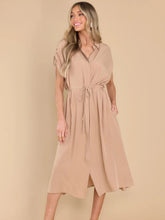 Load image into Gallery viewer, Drawstring Collared Neck Short Sleeve Midi Dress