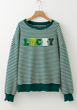 Load image into Gallery viewer, LUCKY Striped Round Neck Long Sleeve Sweatshirt