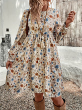 Load image into Gallery viewer, Ruffled Printed Round Neck Long Sleeve Dress