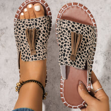 Load image into Gallery viewer, Fringe Leopard Open Toe Sandals