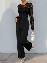 Load image into Gallery viewer, Perfee Lace Round Neck Long Sleeve Jumpsuit