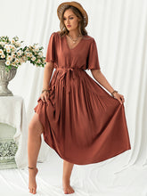 Load image into Gallery viewer, Plus Size V-Neck Flutter Sleeve Midi Dress