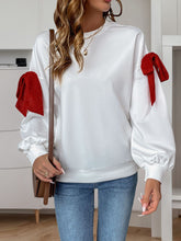 Load image into Gallery viewer, Perfee Bow Round Neck Long Sleeve Sweatshirt