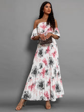 Load image into Gallery viewer, Pleated Floral Off-Shoulder Short Sleeve Midi Dress