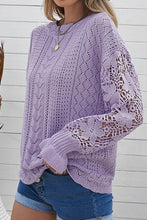 Load image into Gallery viewer, Openwork Round Neck Long Sleeve Sweater