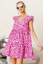 Load image into Gallery viewer, BiBi Leopard Cap Sleeve Tiered Mini Dress