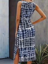 Load image into Gallery viewer, Slit Printed Round Neck Sleeveless Dress