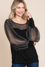 Load image into Gallery viewer, Super Lady Full Size Metallic Mesh Lantern Sleeve Blouse