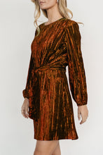 Load image into Gallery viewer, Velvet Round Neck Tie Waist Long Sleeve Mini Dress