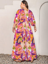 Load image into Gallery viewer, Plus Size Printed Tie Neck Maxi Dress