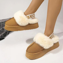 Load image into Gallery viewer, Plush Platform Slippers with Letter Strap