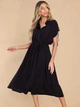 Load image into Gallery viewer, Drawstring Collared Neck Short Sleeve Midi Dress