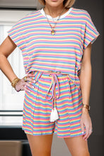 Load image into Gallery viewer, Striped Round Neck Top and Shorts Set