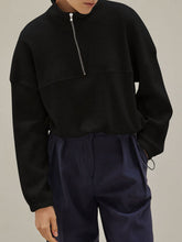 Load image into Gallery viewer, Waffle Knit Drawstring Half Zip Long Sleeve Sweatshirt