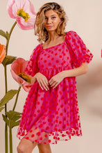 Load image into Gallery viewer, BiBi Polka Dot Mesh Puff Sleeve Dress