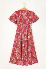 Load image into Gallery viewer, Frill Printed Notched Short Sleeve Midi Dress