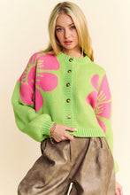 Load image into Gallery viewer, Davi &amp; Dani Flower Contrast Round Neck Long Sleeve Cardigan