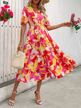 Load image into Gallery viewer, Printed V-Neck Flutter Sleeve Midi Dress