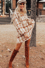 Load image into Gallery viewer, Plaid Collared Neck Long Sleeve Mini Shirt Dress