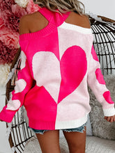 Load image into Gallery viewer, Valentine&#39;s Day Heart Turtleneck Cold Shoulder Sweater