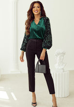 Load image into Gallery viewer, Sequin Notched Long Sleeve Blouse