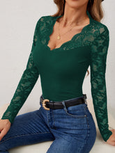 Load image into Gallery viewer, Lace Wavy Hem V-Neck Long Sleeve Top