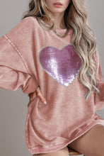 Load image into Gallery viewer, Valentine’s Day Sequin Heart Round Neck Long Sleeve Sweatshirt