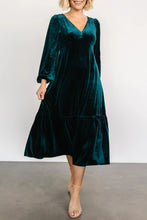 Load image into Gallery viewer, V-Neck Long Sleeve Midi Velvet Dress