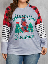 Load image into Gallery viewer, Plus Size Christmas Tree Plaid Round Neck Long Sleeve T-Shirt