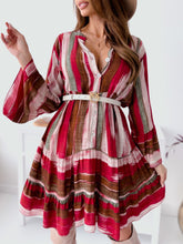 Load image into Gallery viewer, Buttoned Striped Long Sleeve Mini Dress