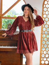 Load image into Gallery viewer, Plus Size Lace Detail V-Neck Long Sleeve Mini Dress