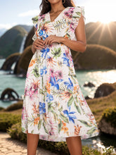 Load image into Gallery viewer, Ruffled Printed Surplice Cap Sleeve Dress