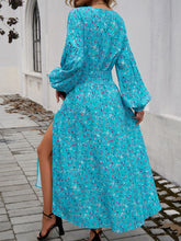 Load image into Gallery viewer, Split Printed Surplice Long Sleeve Midi Dress