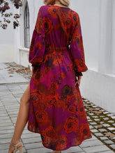 Load image into Gallery viewer, Split Printed Surplice Long Sleeve Midi Dress