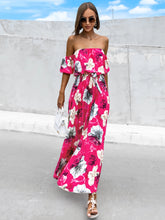 Load image into Gallery viewer, Pleated Floral Off-Shoulder Short Sleeve Midi Dress