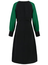 Load image into Gallery viewer, Ruched Contrast Long Sleeve Midi Dress