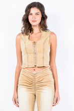 Load image into Gallery viewer, American Bazi Zip Up Washed Crop Denim Vest