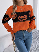 Load image into Gallery viewer, Pumpkin Round Neck Long Sleeve Sweater