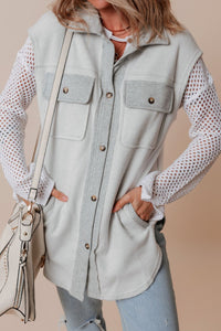 Pocketed Curved Hem Button Up Vest