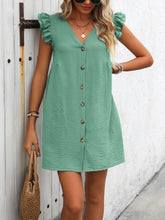 Load image into Gallery viewer, Button Up V-Neck Cap Sleeve Mini Dress