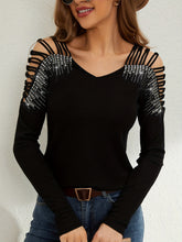 Load image into Gallery viewer, Rhinestone Cutout Long Sleeve T-Shirt