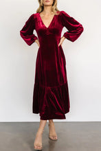 Load image into Gallery viewer, V-Neck Long Sleeve Midi Velvet Dress