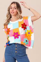 Load image into Gallery viewer, BiBi Flower Patch Checkered Sweater Vest