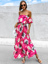 Load image into Gallery viewer, Pleated Floral Off-Shoulder Short Sleeve Midi Dress