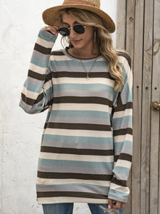 Full Size Striped Round Neck Long Sleeve T-Shirt Plus Size