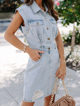 Load image into Gallery viewer, Distressed Half Button Sleeveless Denim Dress