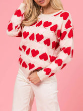 Load image into Gallery viewer, Valentine’s Day Fuzzy Heart Round Neck Long Sleeve Sweater