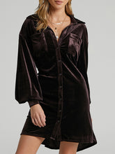 Load image into Gallery viewer, Collared Neck Button Down Long Sleeve Mini Dress