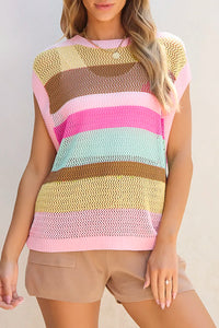 Sydney Color Block Round Neck Cap Sleeve Knit Top